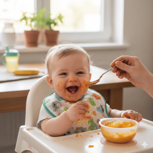 離乳食を食べている赤ちゃんの画像